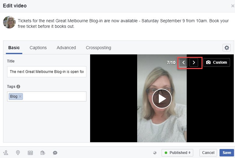 Facebook Video - Change the thumbnail