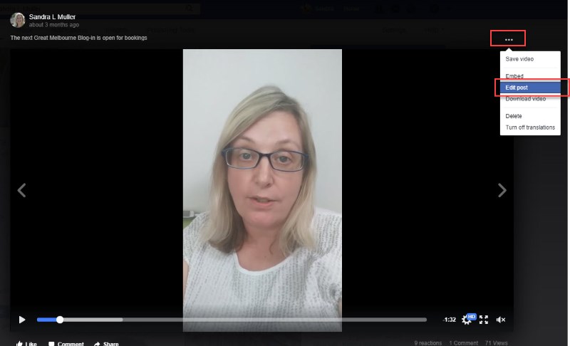 Facebook Video - Editing the post